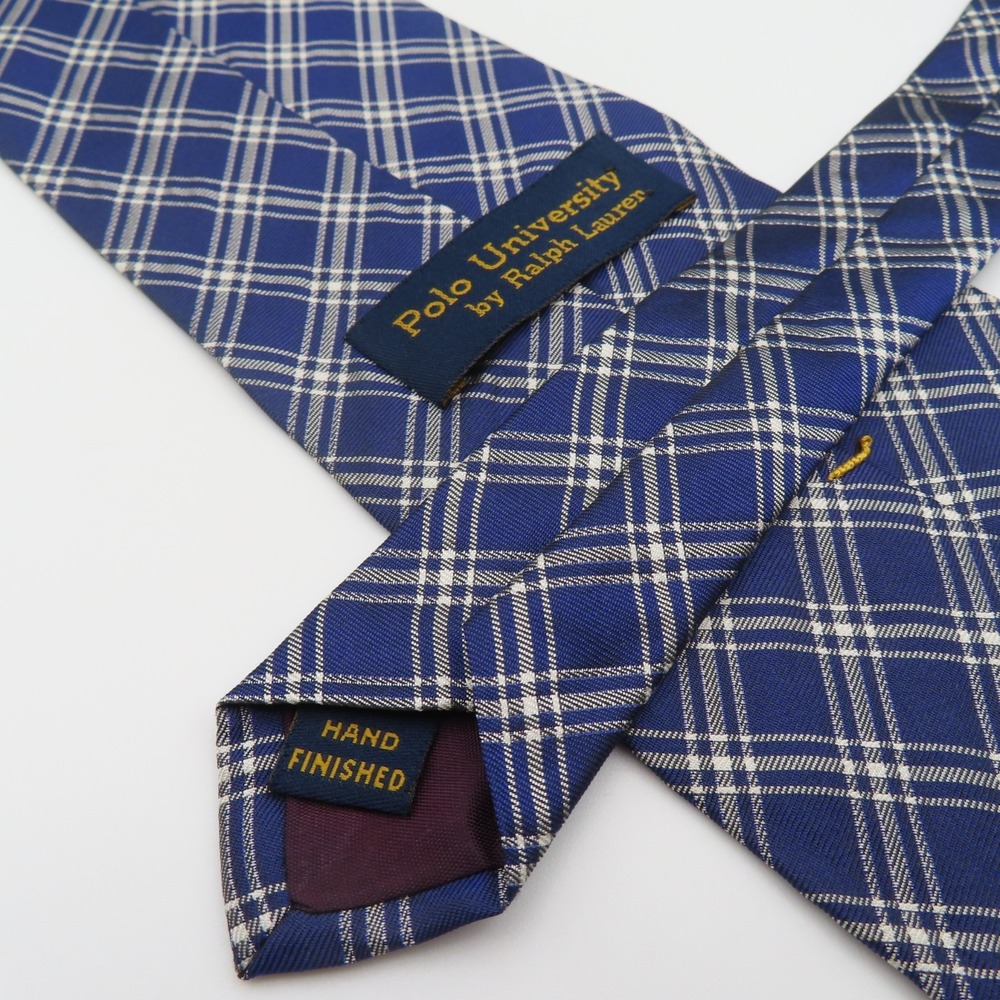 Ralph Lauren Polo Tie Silk Blue White Checked 3.75" Wide 59" Long USA University - Picture 6 of 7